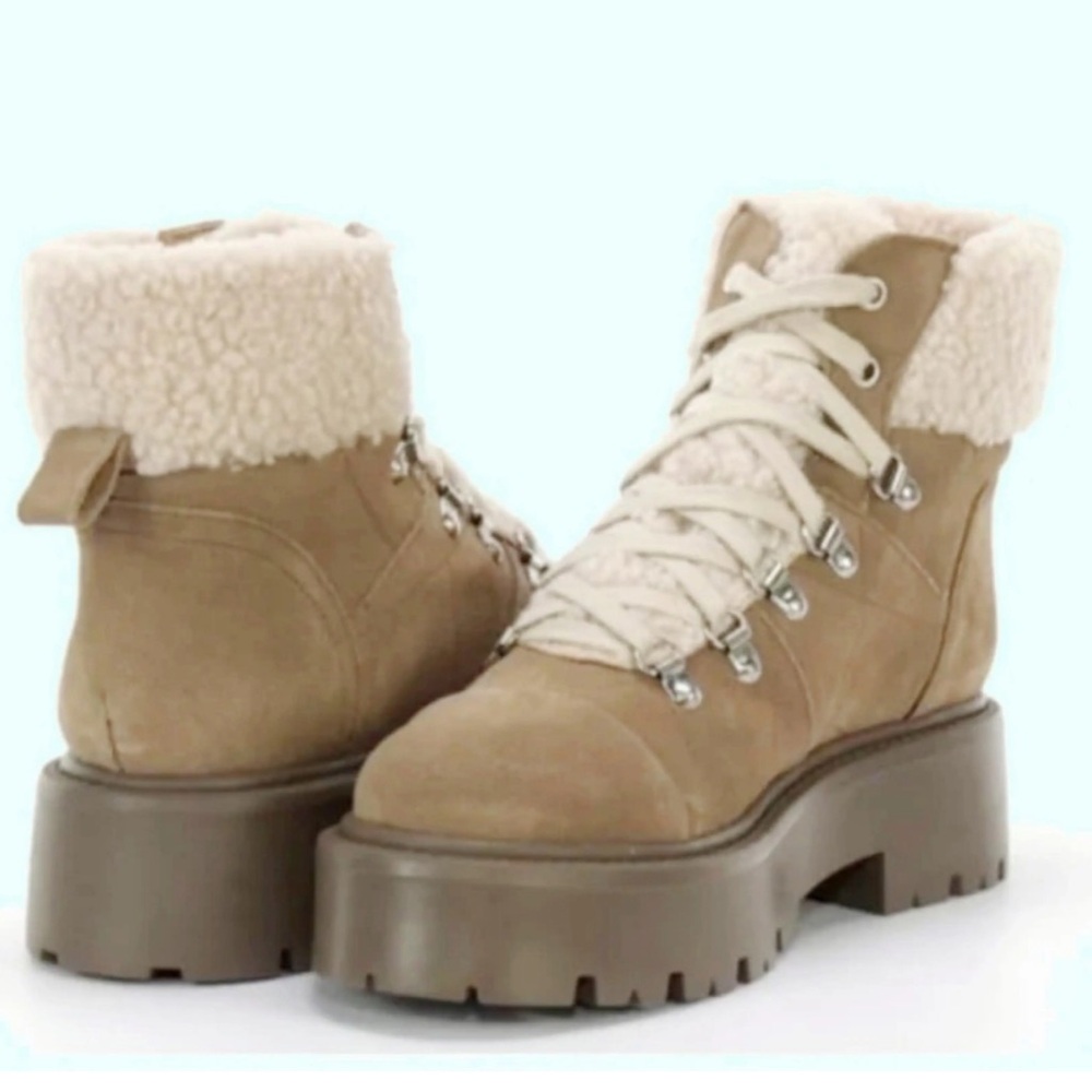 Steve Madden Reyen Suede Faux Shearling Cold Weather Lug Sole Platform Booties